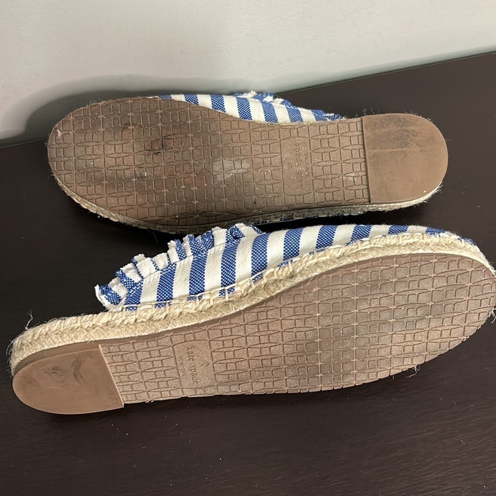Kate Spade Laila Espadrille Blue White Striped Ruffle Mule Shoe Sz 9.5 - Picture 11 of 12